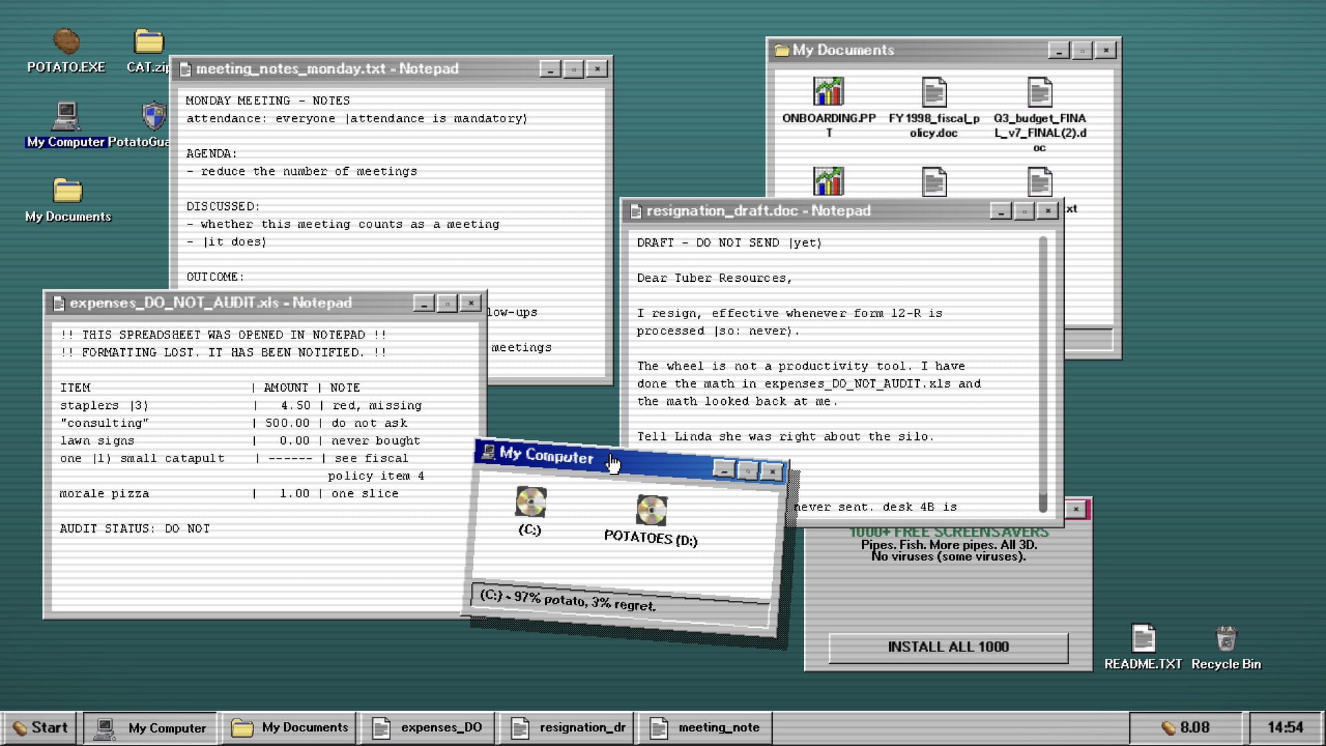 Screenshot for Potato.exe: A Game About Spinning a Wheel to Download Potatoes