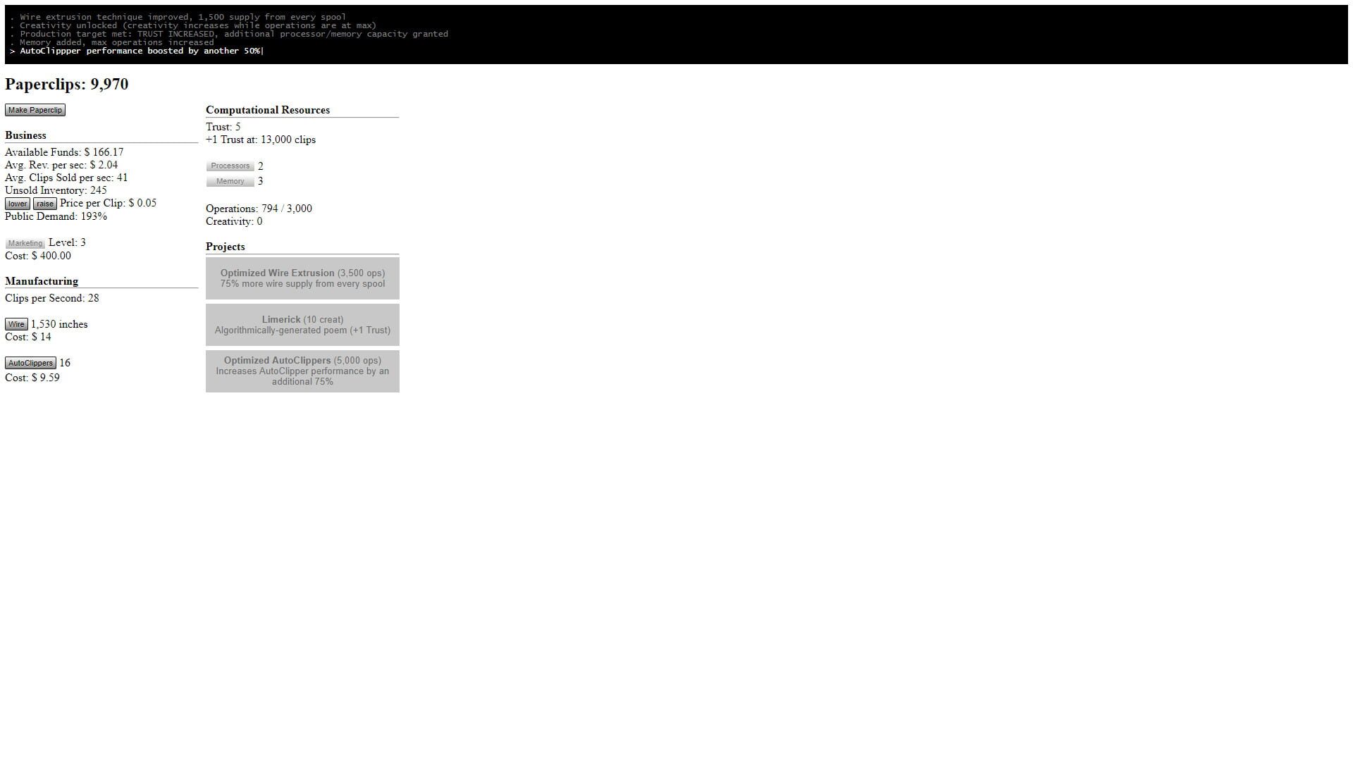 Screenshot for Universal Paperclips