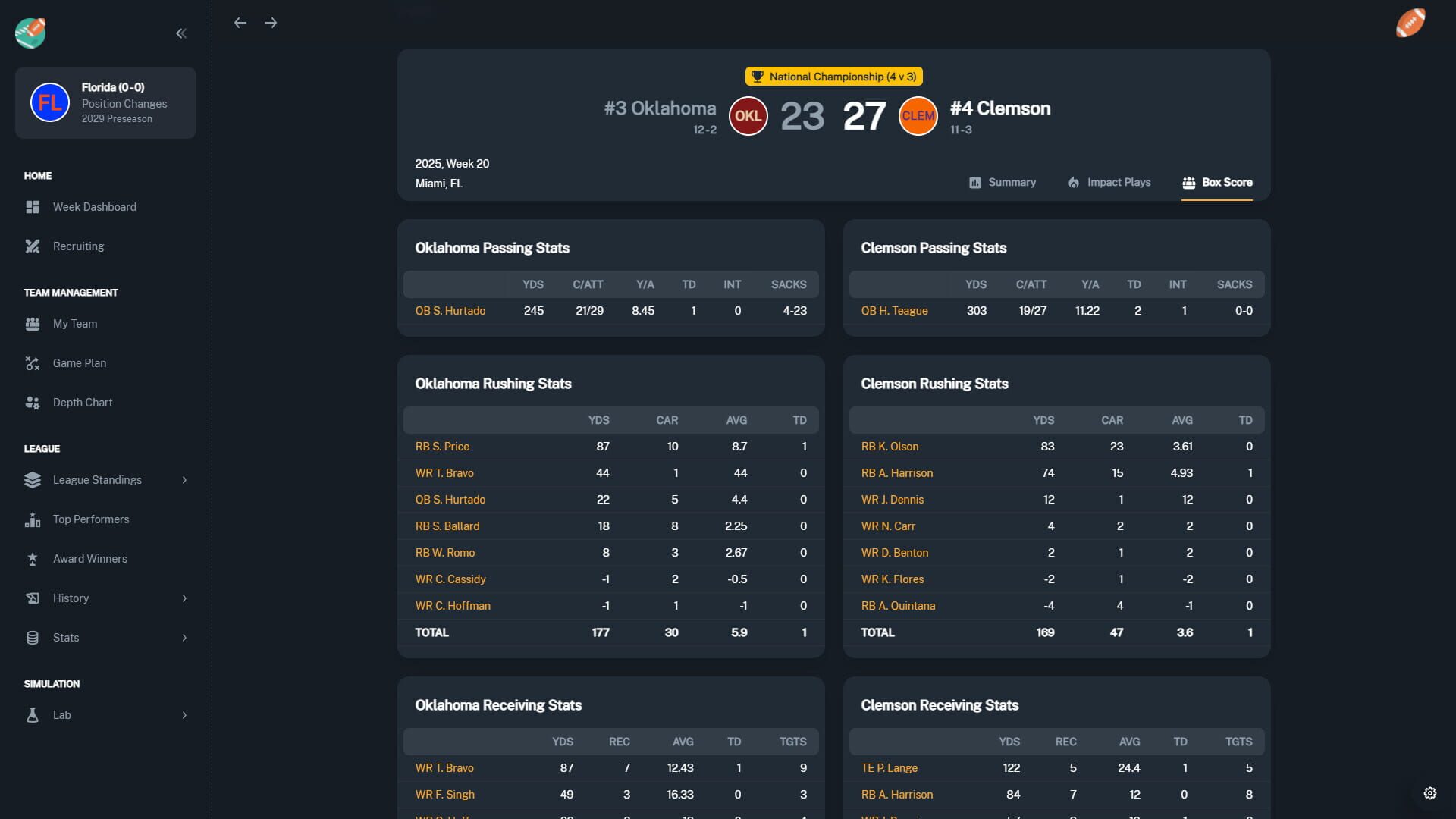 Screenshot for Football Coach: College Dynasty