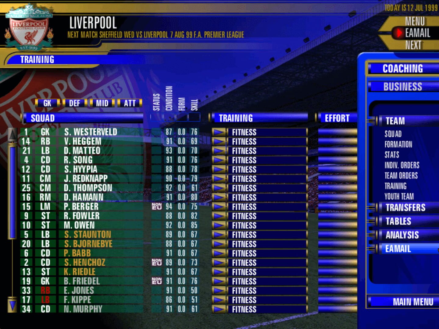 Screenshot for The F.A. Premier League Football Manager 2000