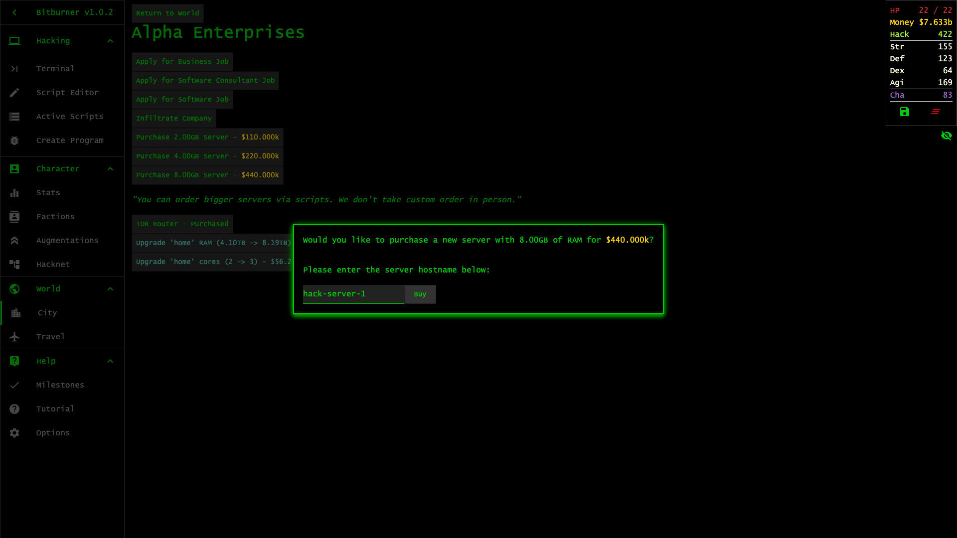 Screenshot for Bitburner