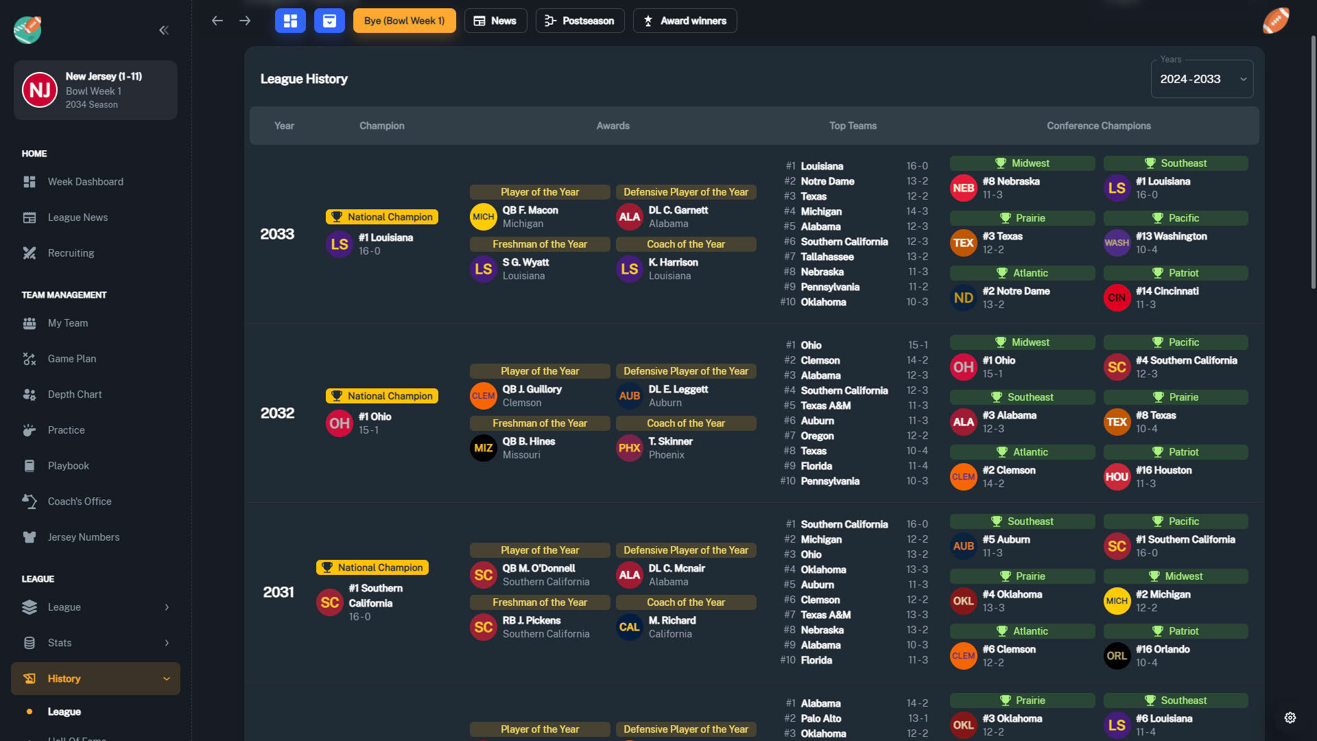 Screenshot for Football Coach: College Dynasty