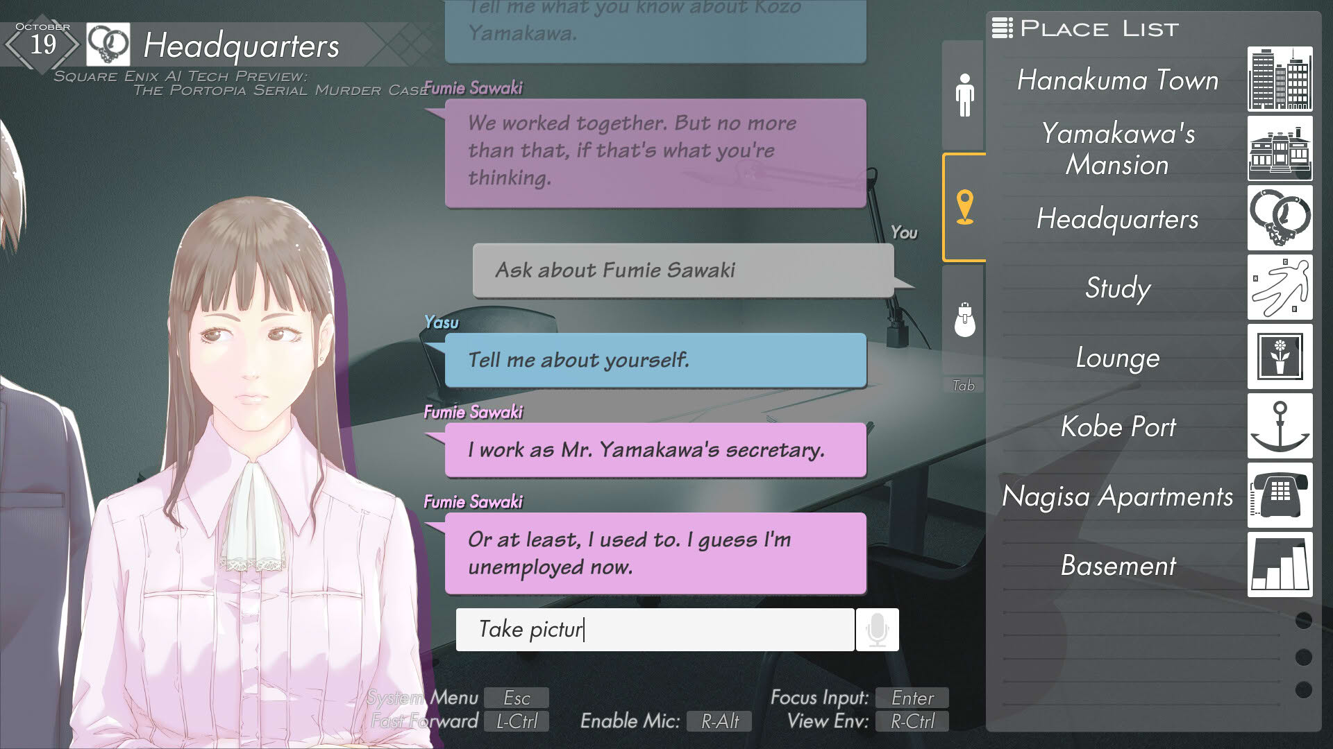 Screenshot for Square Enix AI Tech Preview: The Portopia Serial Murder Case
