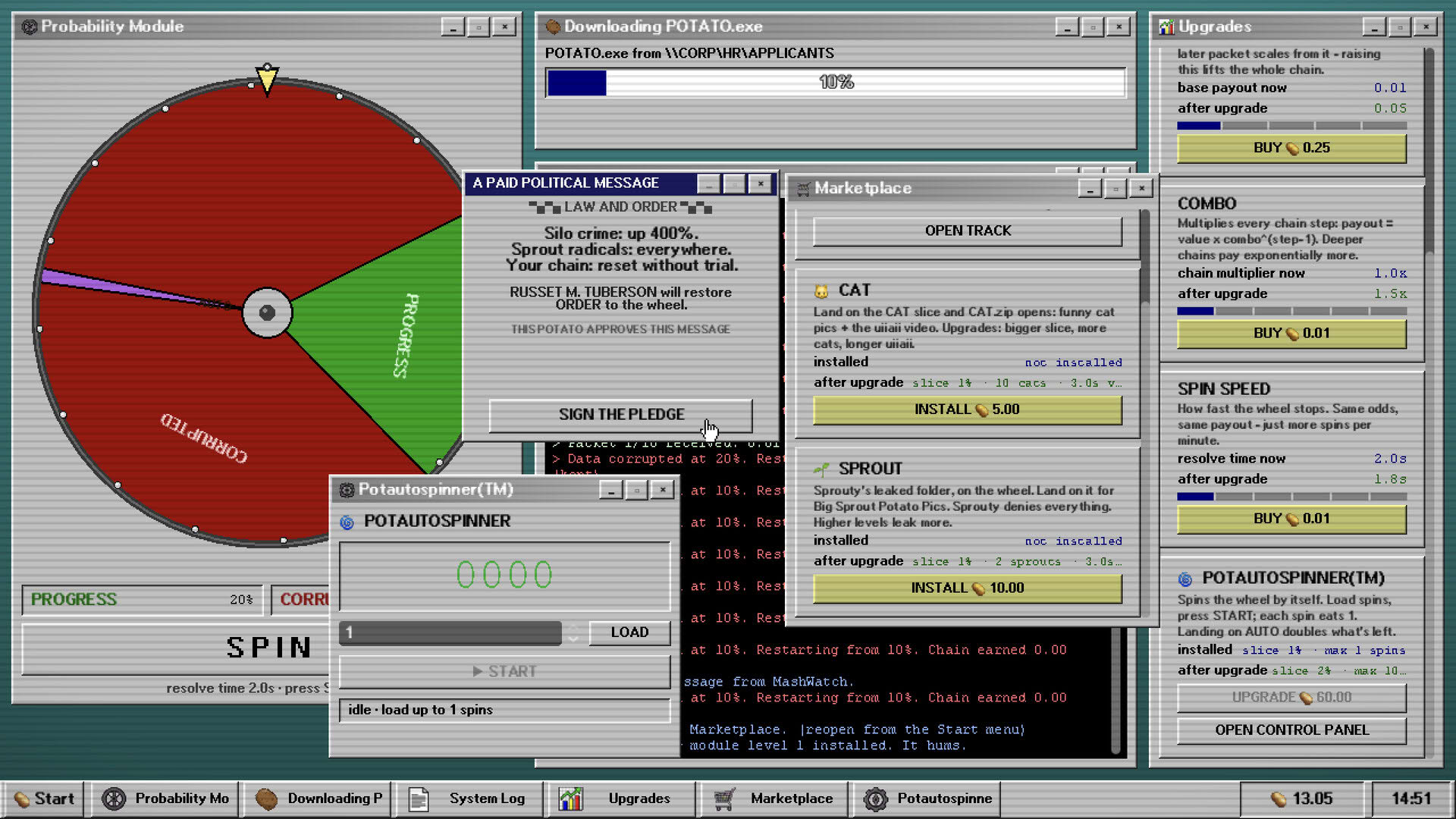 Screenshot for Potato.exe: A Game About Spinning a Wheel to Download Potatoes