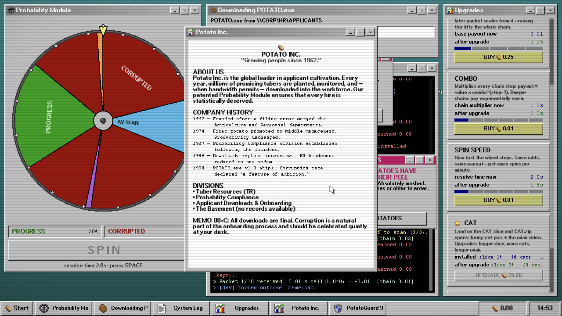 Screenshot for Potato.exe: A Game About Spinning a Wheel to Download Potatoes