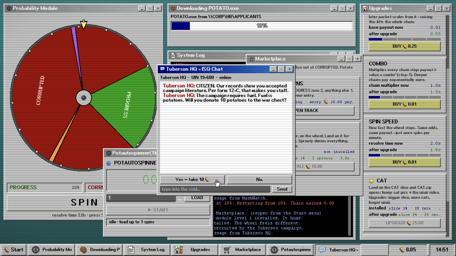 Screenshot for Potato.exe: A Game About Spinning a Wheel to Download Potatoes