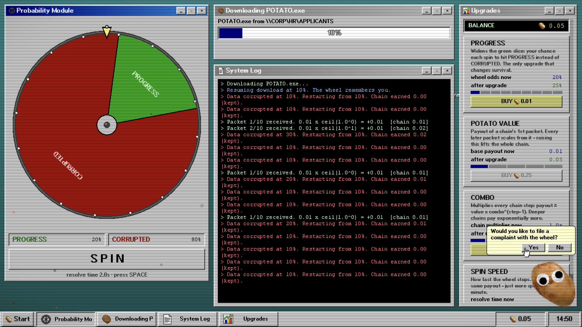 Screenshot for Potato.exe: A Game About Spinning a Wheel to Download Potatoes